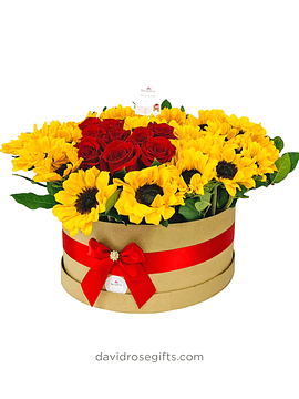 Mix Box Roses and Sunflowers