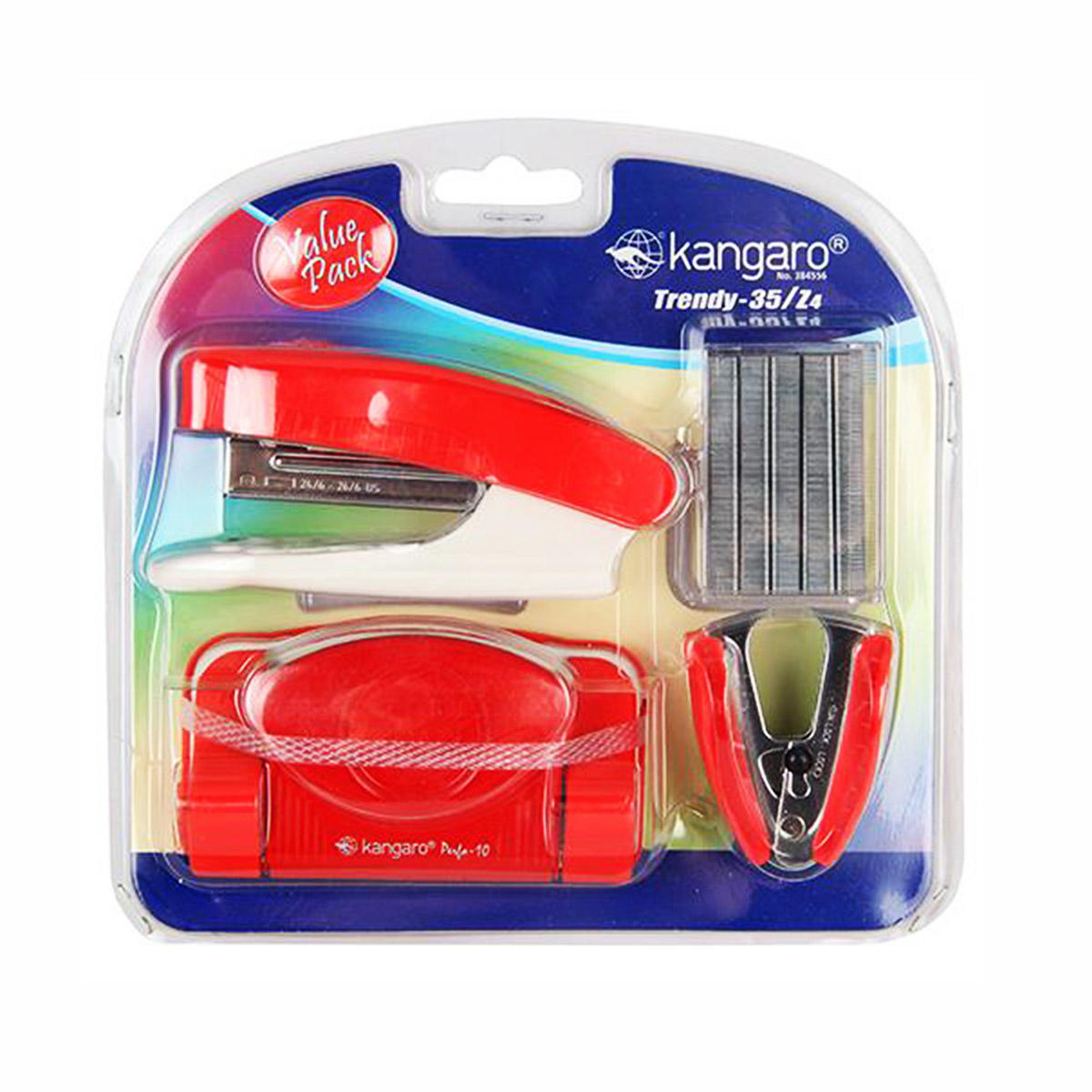 Set Perforadora + Corchetera + Corchetes + Saca Corchetes Trendy 35/Z4 Rojo