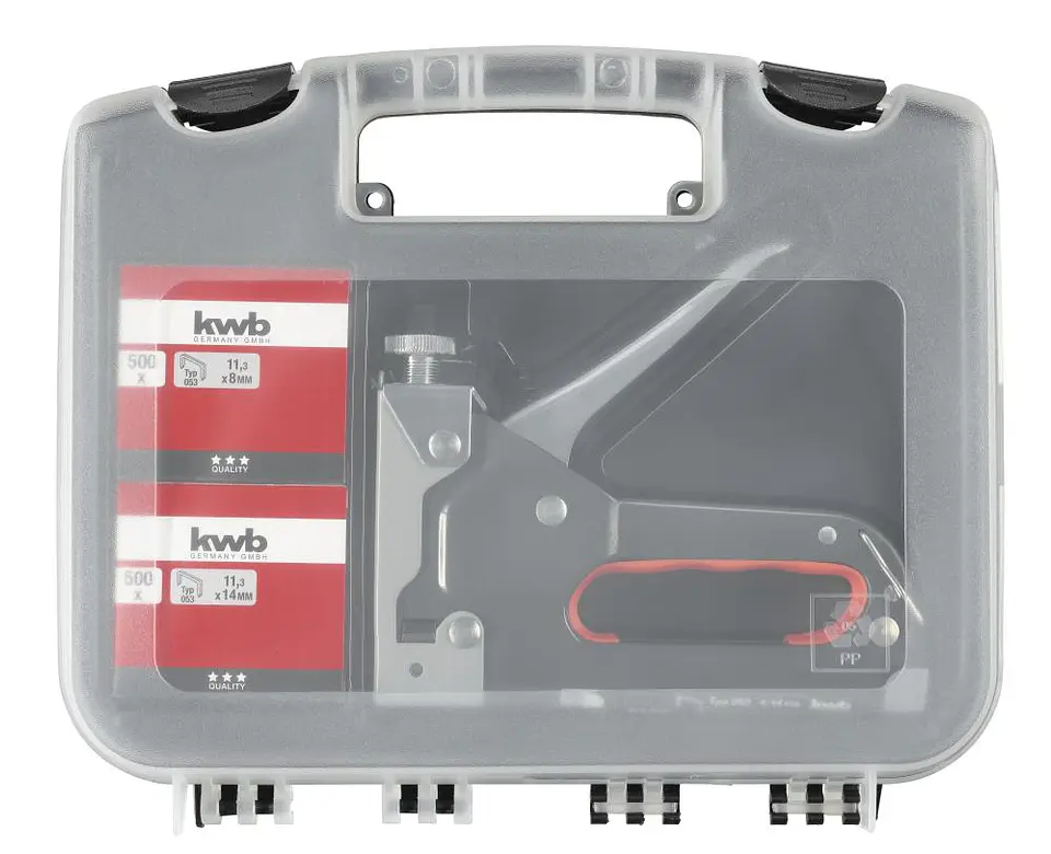 Set Grapadora Manual Tack 140 KWB + grapas 8mm y 14mm 1