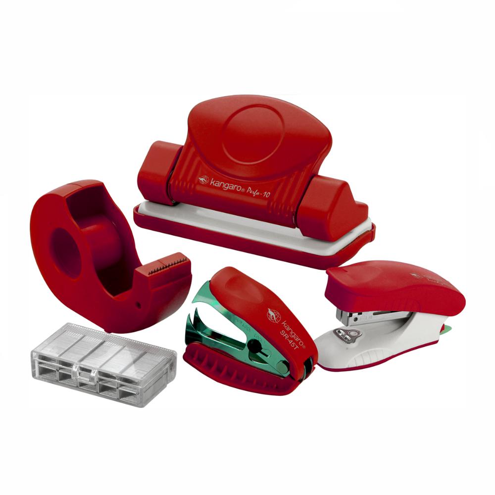 Set Perforadora + Corchetera + Disp de Cinta 10M/Z5 Rojo