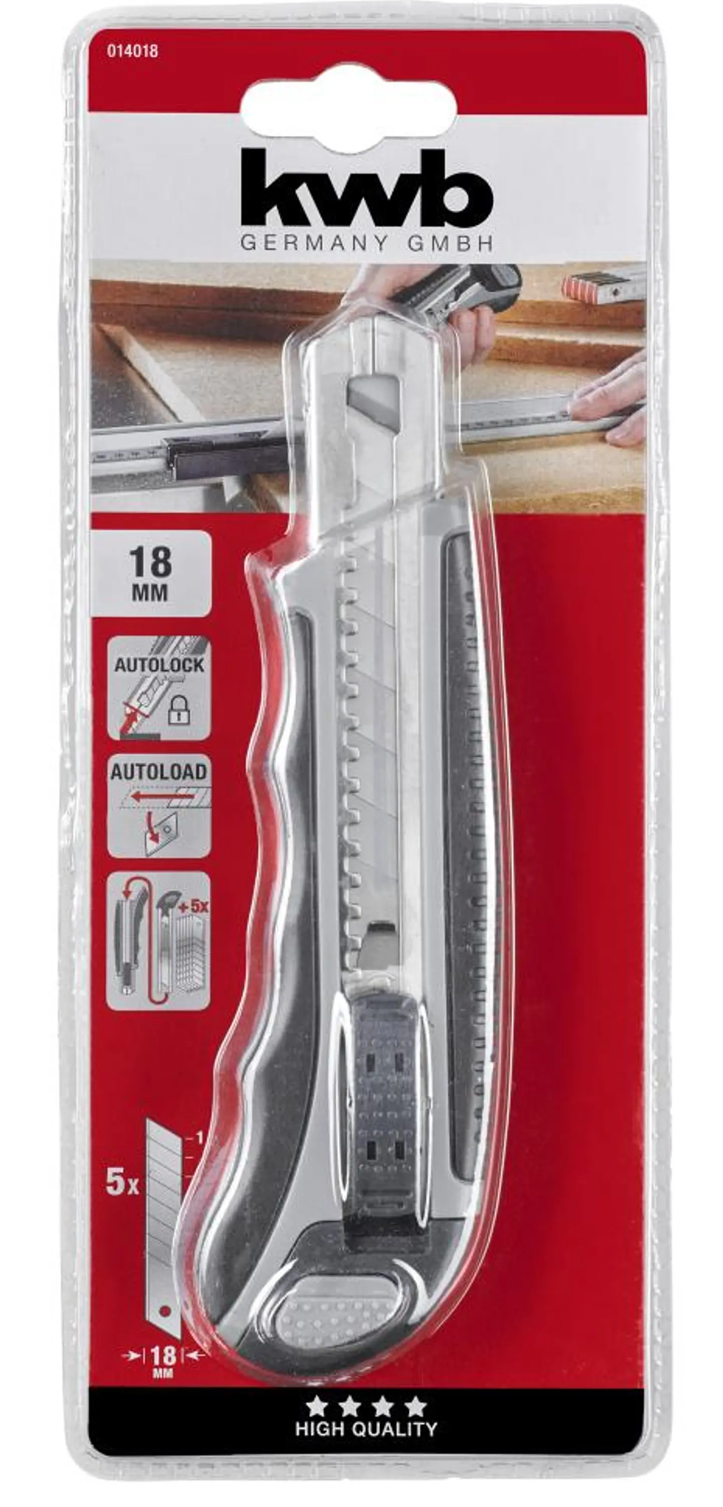 Cuchillo Cartonero 18 mm + 6 Hojas de Repuesto KWB  3