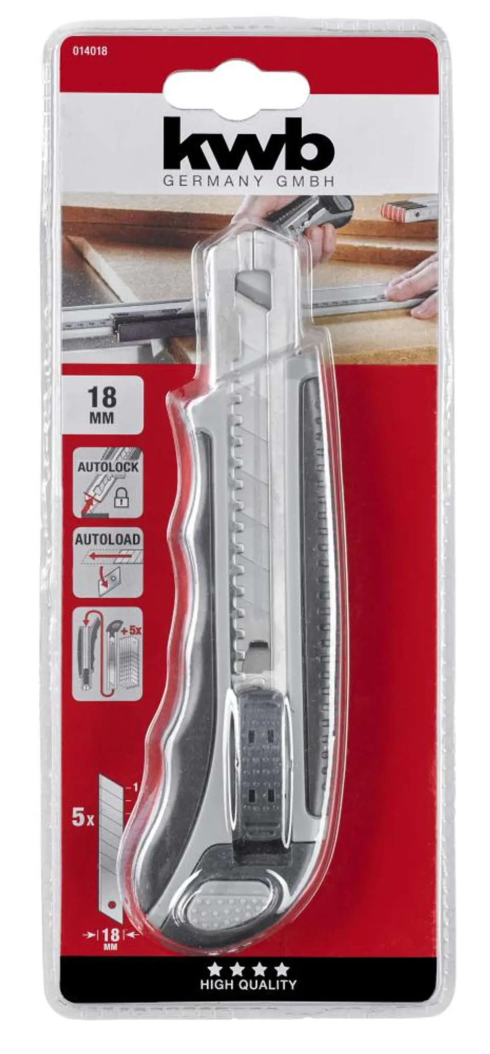 Cuchillo Cartonero 18 mm + 6 Hojas de Repuesto KWB  3