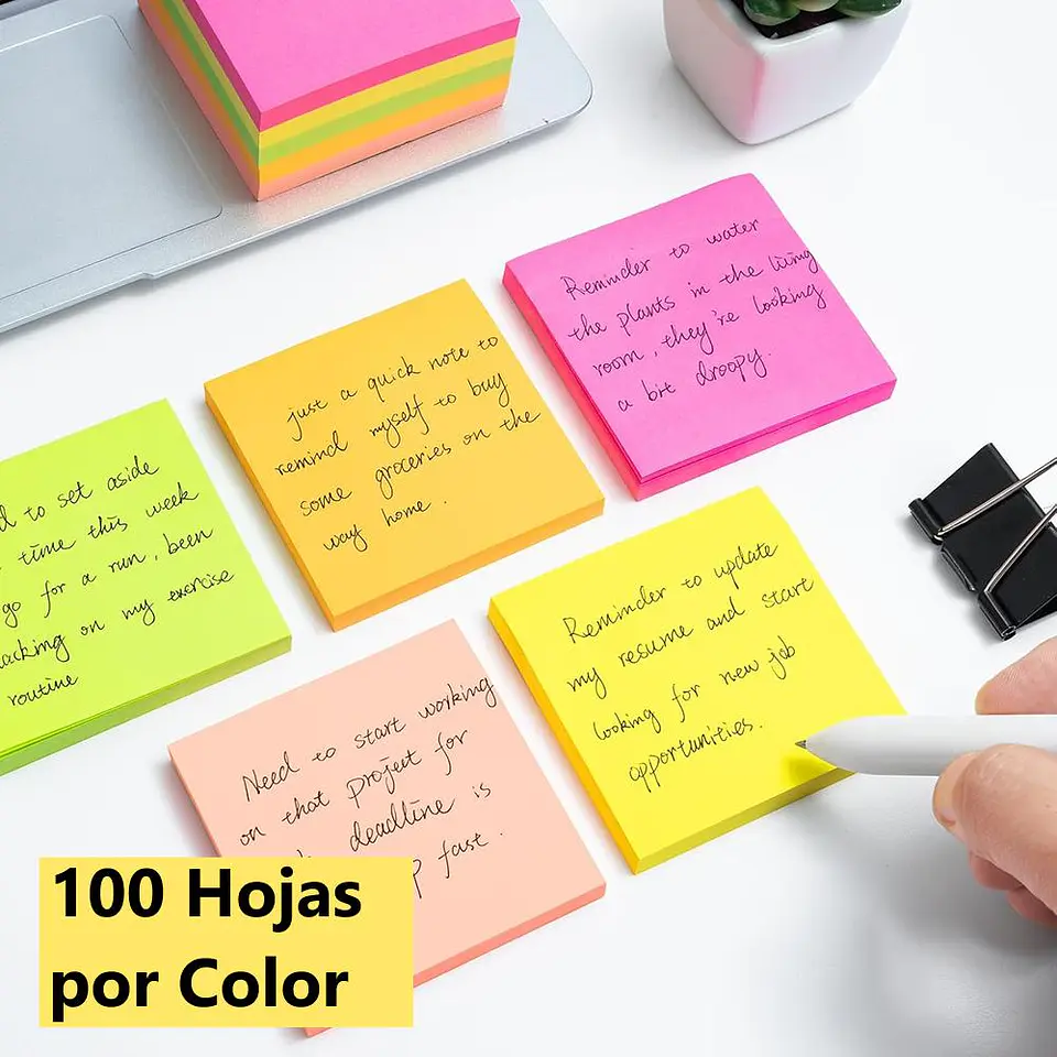 Notas Adhesivas Fluor 5 Colores 7,6 x 7,6 cm 500 un (100x Color) 2