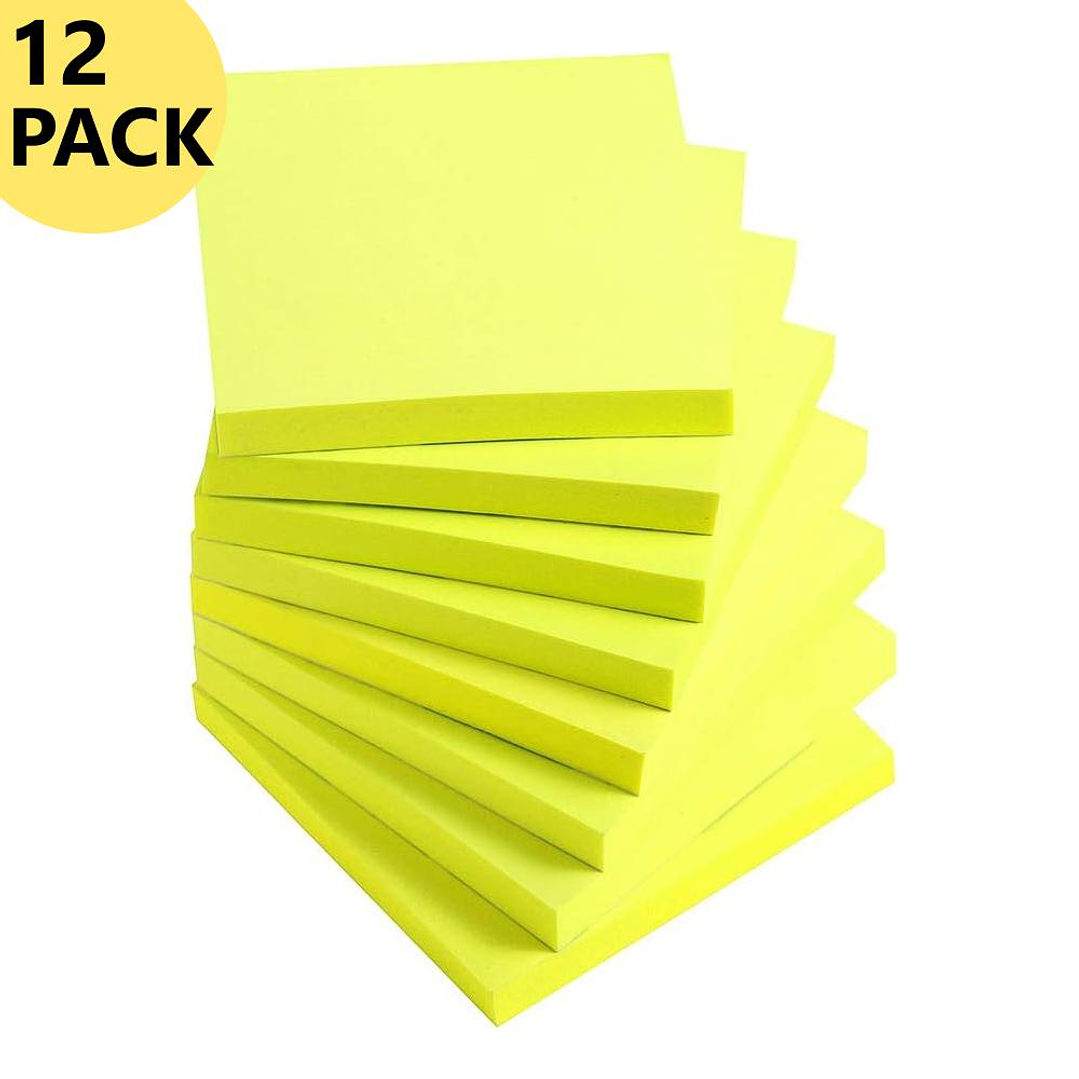 Pack 12 Notas Adhesivas 7,6 x 7,6 cm Amarillas Fluor 100 un 1