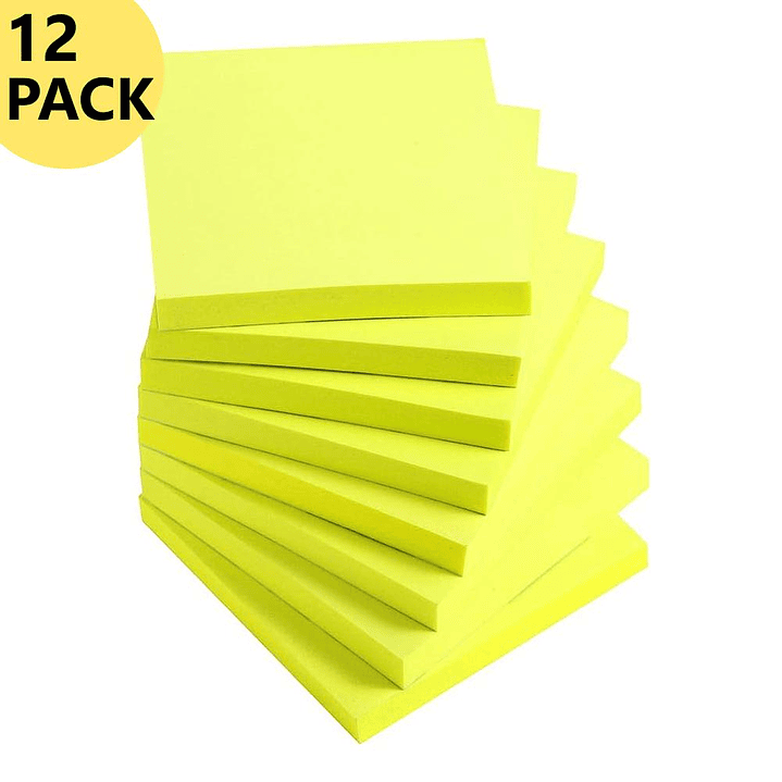 Pack 12 Notas Adhesivas 7,6 x 7,6 cm Amarillas Fluor 100 un 1
