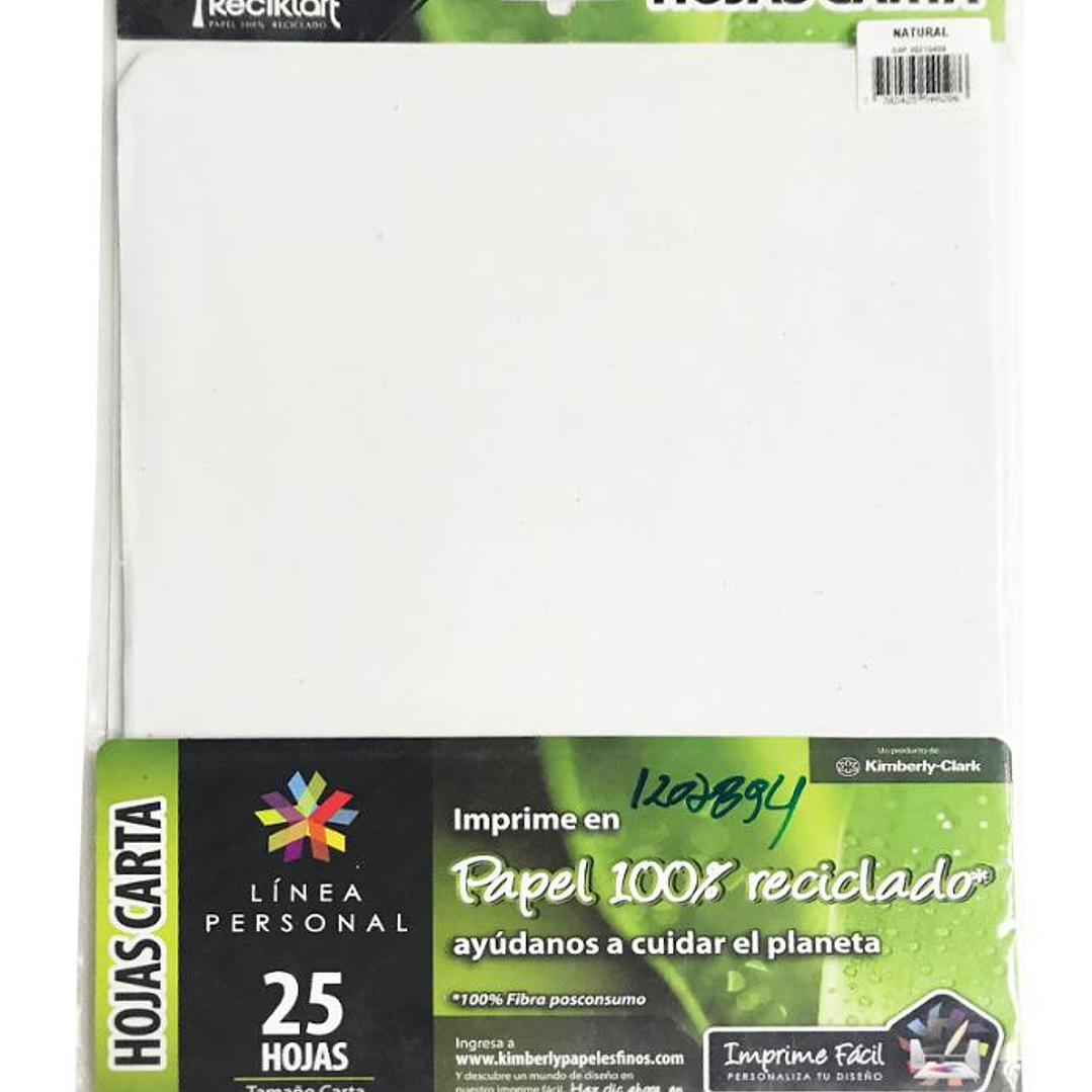 Hojas 100% recicladas tamaño carta 25 unidades Kimberly 1