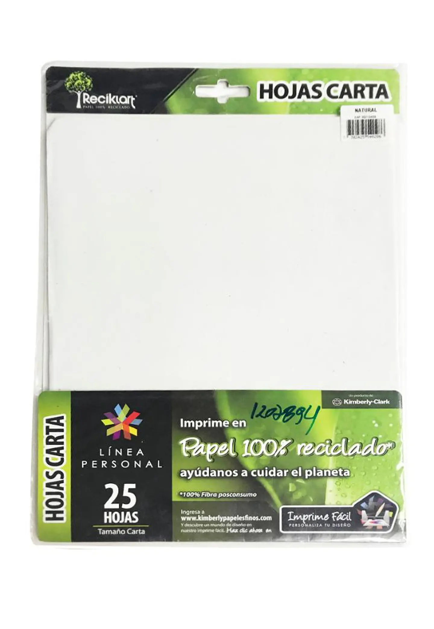 Hojas 100% recicladas tamaño carta 25 unidades Kimberly 1