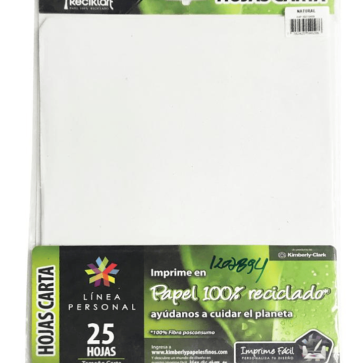 Hojas 100% recicladas tamaño carta 25 unidades Kimberly 1