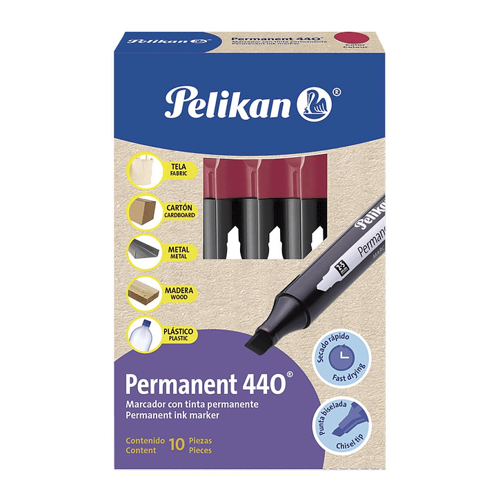 Pack 10 Plumón / Marcador Rojo Permanente Punta Biselada 440 Pelikan 1