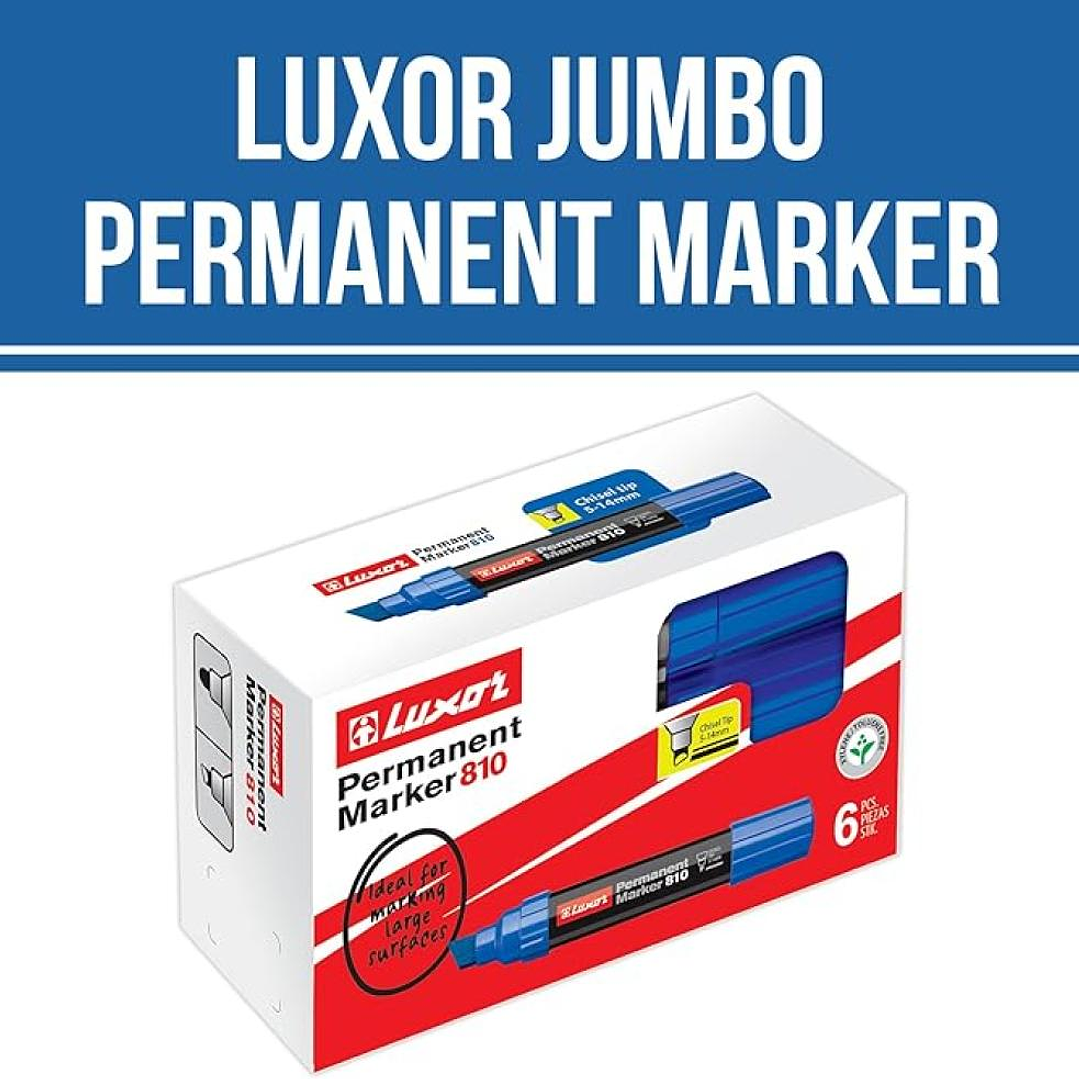 Pack 6 Marcadores Permanente Luxor 810 Azul - Punta Biselada 4
