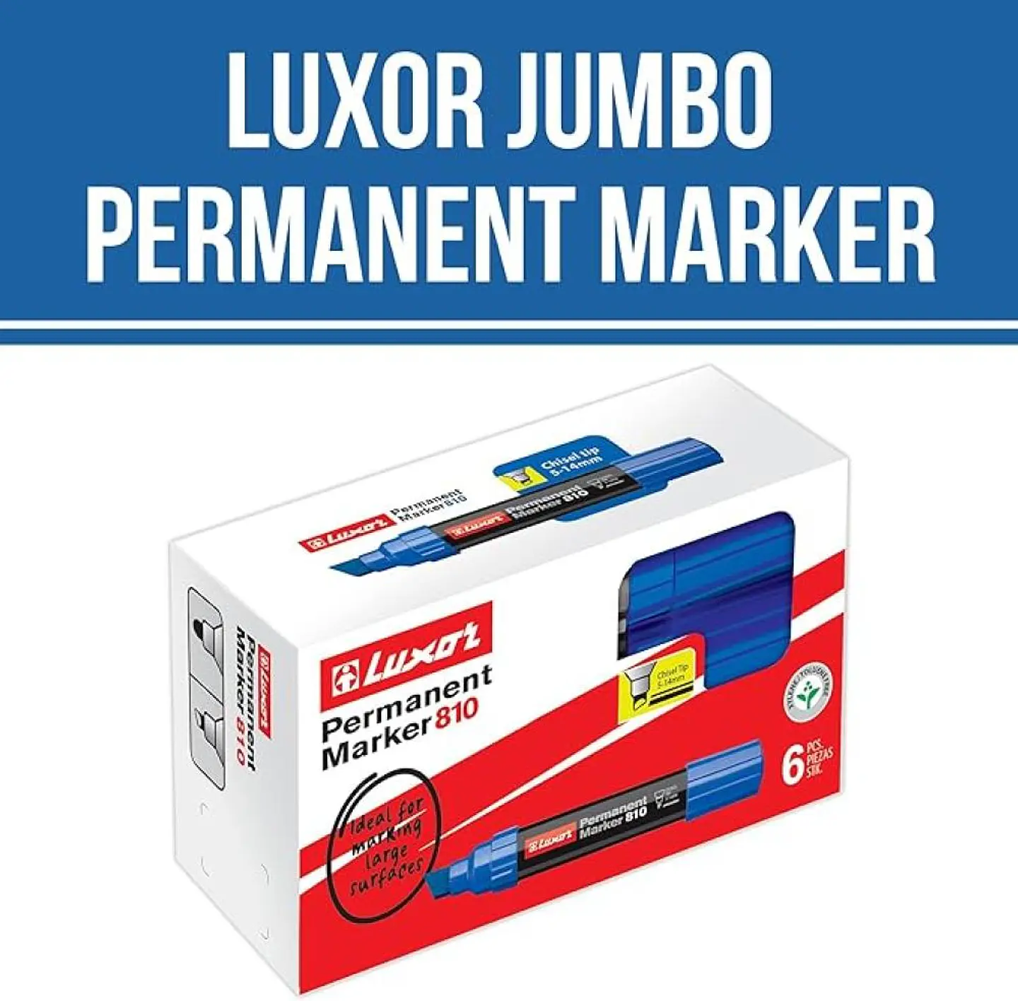 Pack 6 Marcadores Permanente Luxor 810 Azul - Punta Biselada 4