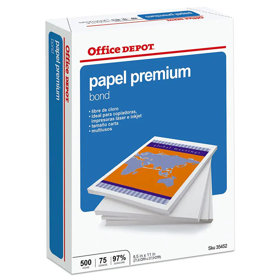 Resma Carta 75 G/m2 500 Hojas Color Blanco OfficeDepot 1