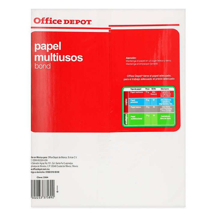 Resma Carta 70 G/m2 500 Hojas Color Blanco OfficeDepot 2
