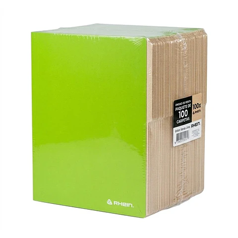 Pack 100 Carpetas Cartulina Con Pestaña Oficio Verde Sin Bolsillo Rhein