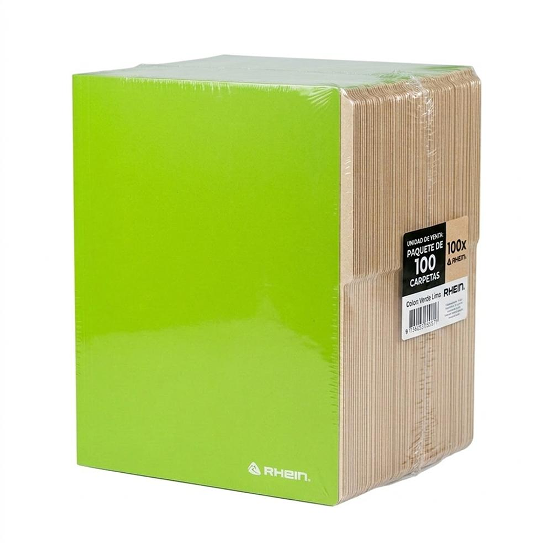 Pack 100 Carpetas Cartulina Con Pestaña Oficio Verde Sin Bolsillo Rhein 1