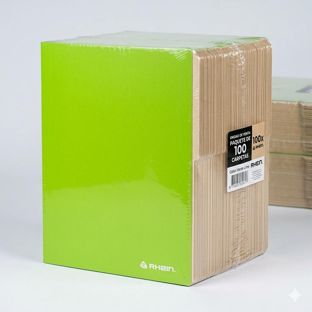 Pack 100 Carpetas Cartulina Con Pestaña Oficio Verde Sin Bolsillo Rhein 3