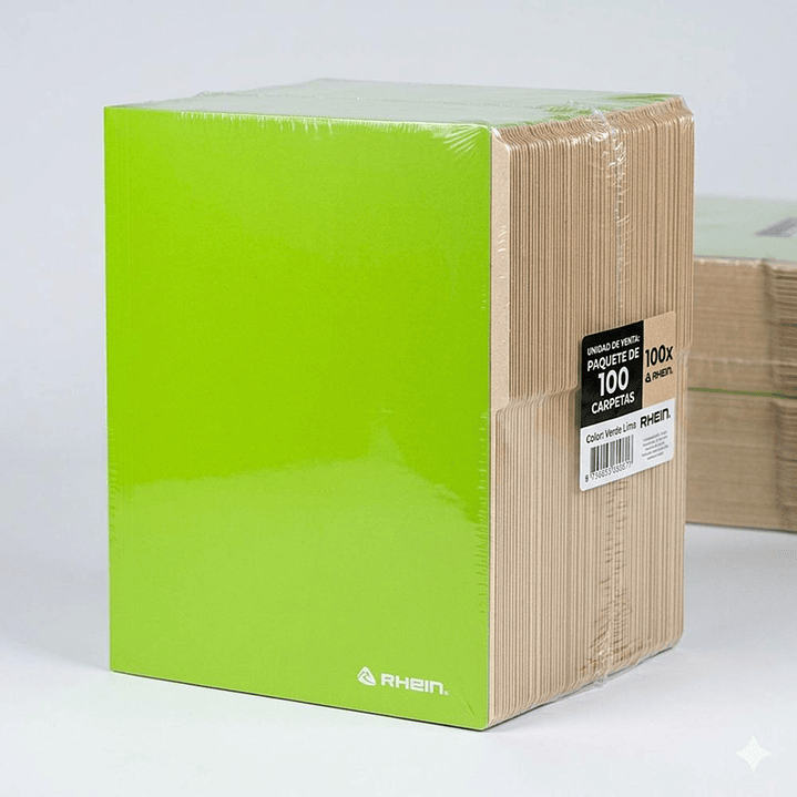 Pack 100 Carpetas Cartulina Con Pestaña Oficio Verde Sin Bolsillo Rhein 3