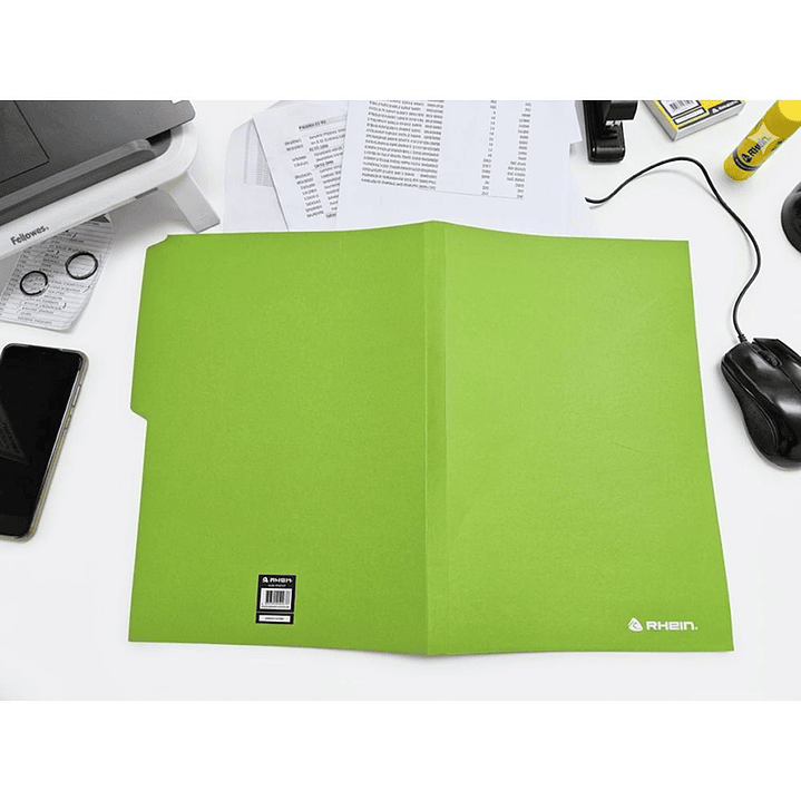 Pack 100 Carpetas Cartulina Con Pestaña Oficio Verde Sin Bolsillo Rhein 4