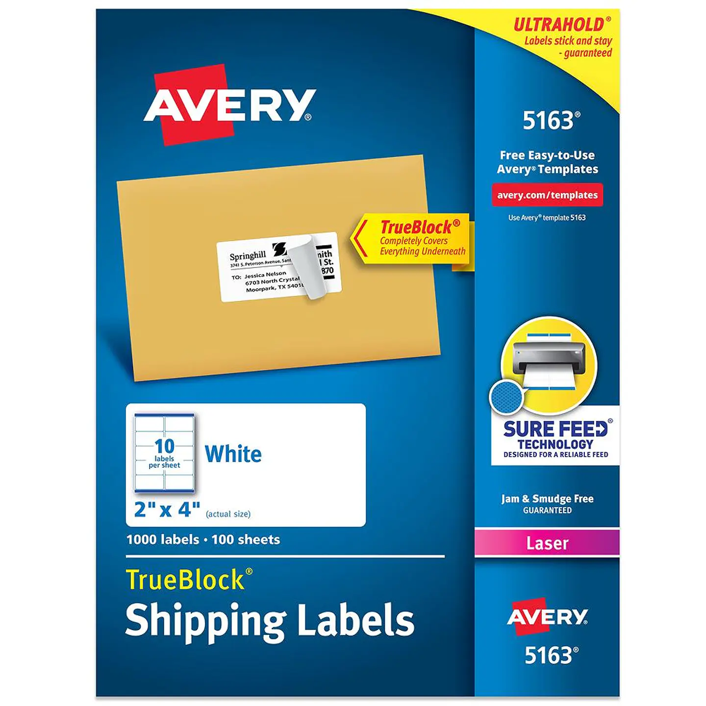 1000 Etiquetas Adhesivas Avery Laser 51x102 mm Blanca 100hjs 1