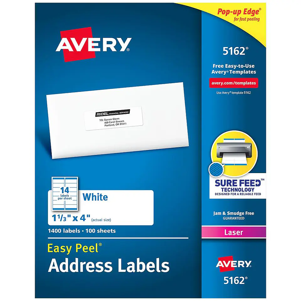 1400 Etiquetas Adhesivas Avery Laser 34x102 mm Blanca 100hjs 1