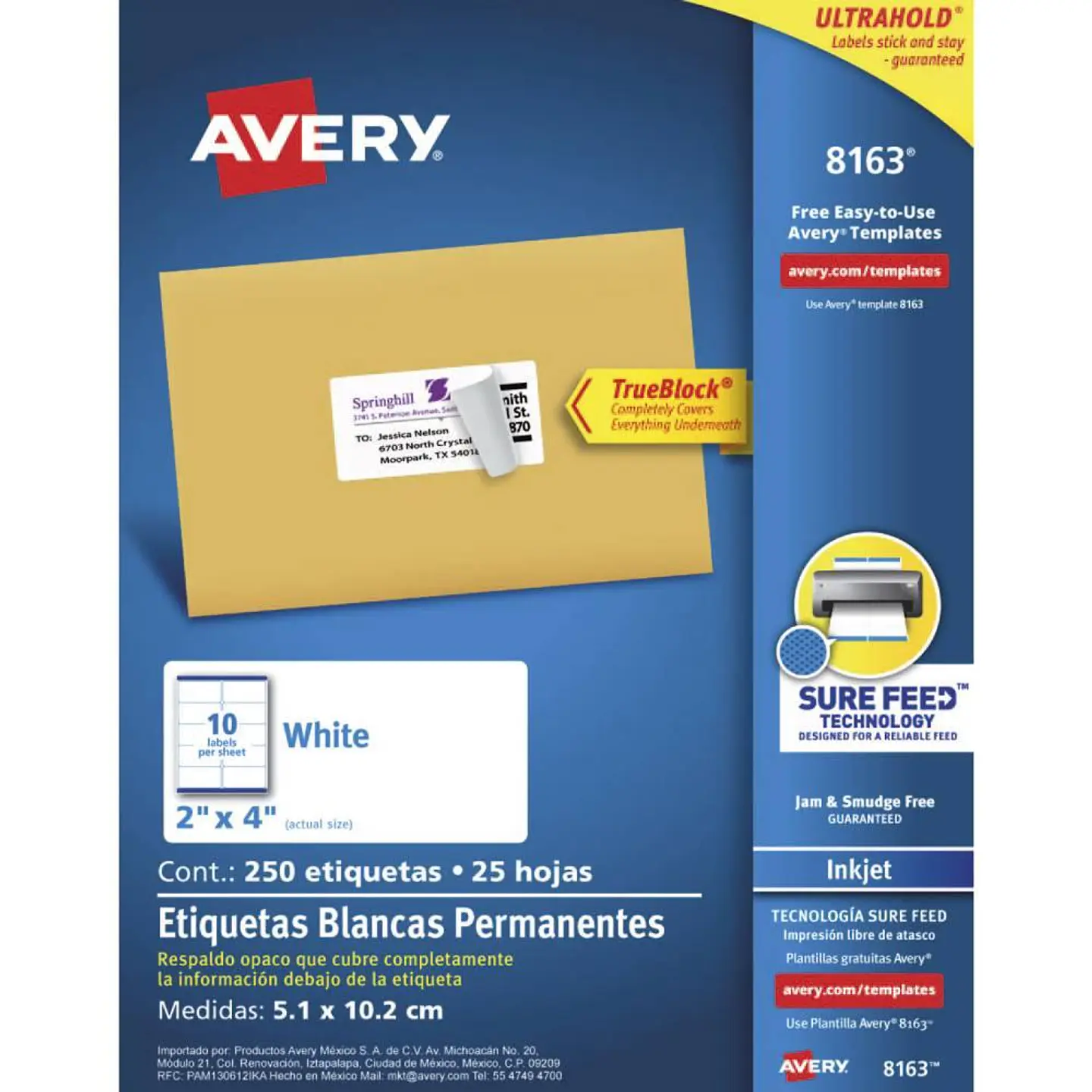 250 Etiquetas Adhesivas Avery Inkjet 50x100 mm Blanca 25hjs 1