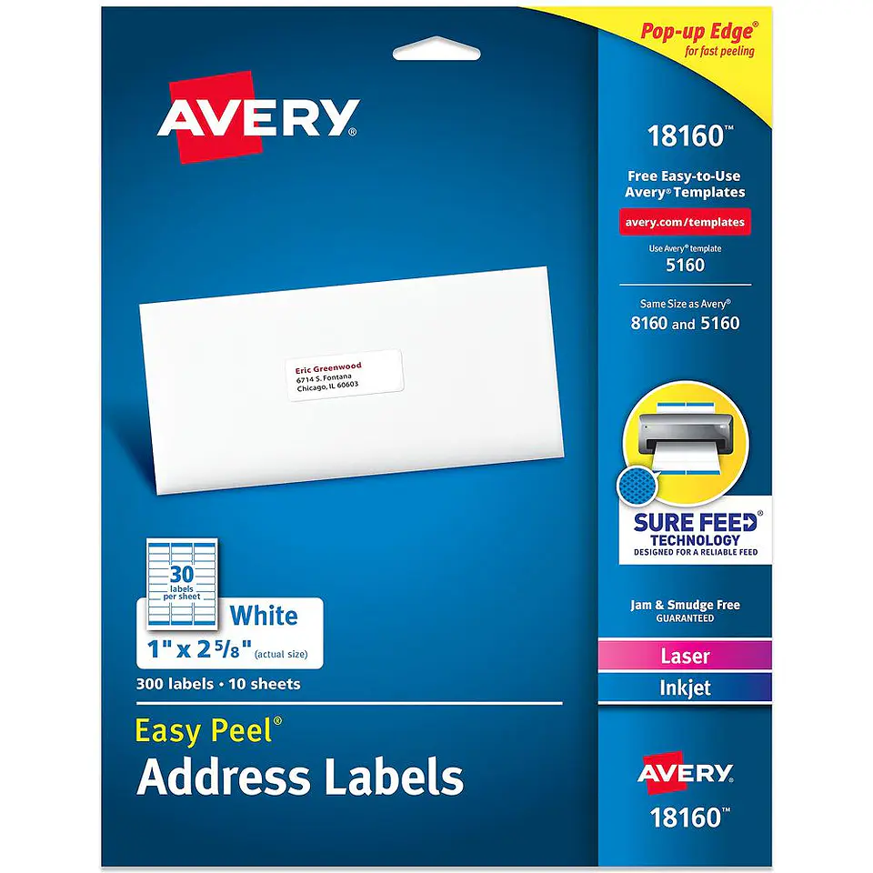 300 Etiquetas Adhesivas Avery Laser/Inkjet 25x67 mm 10hjs 1