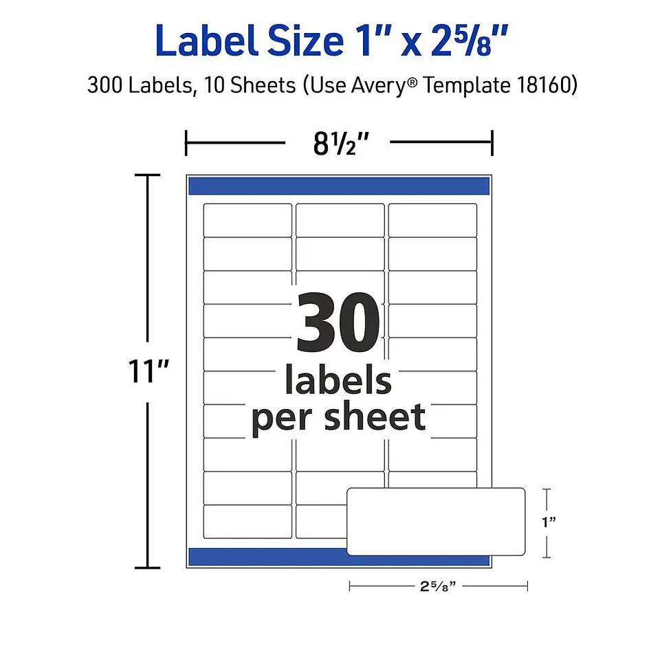 300 Etiquetas Adhesivas Avery Laser/Inkjet 25x67 mm 10hjs 2