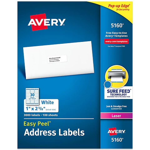 3000 Etiquetas Adhesivas Avery Laser 25x67 mm Blanca 100hjs