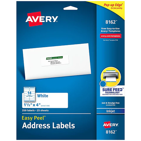 350 Etiquetas Adhesivas Avery Inkjet 34x102 mm Blanca 25hjs