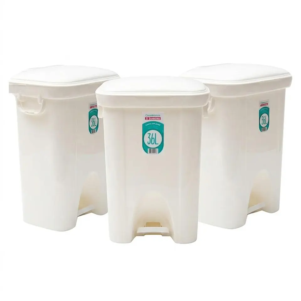 Pack 3 Basureros 36 LT Con Tapa Pedal San Remo 1