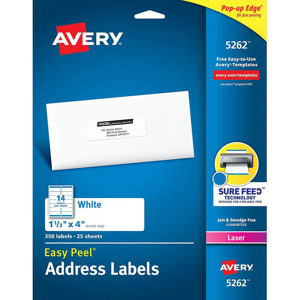350 Etiquetas Adhesivas Avery Laser 34x102 mm Blanca 25hjs 1