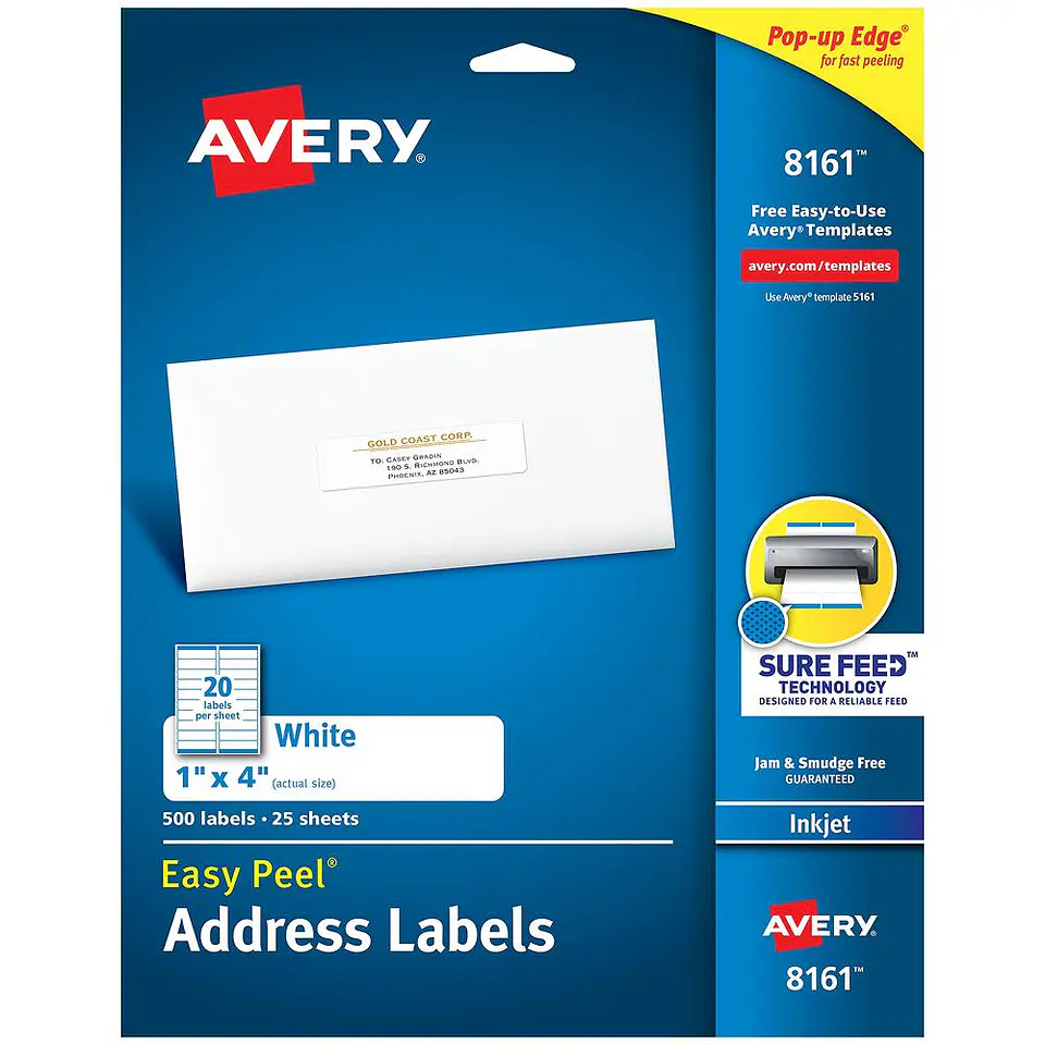 500 Etiquetas Adhesivas Avery Inkjet 25x102 mm Blanca 25hjs 1