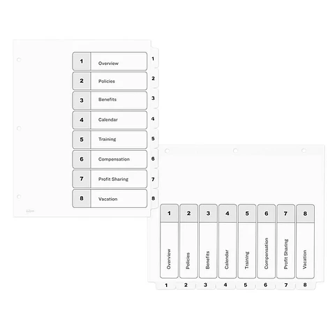 Separador para Archivador 8 Pestañas Blanco/Negro Carta