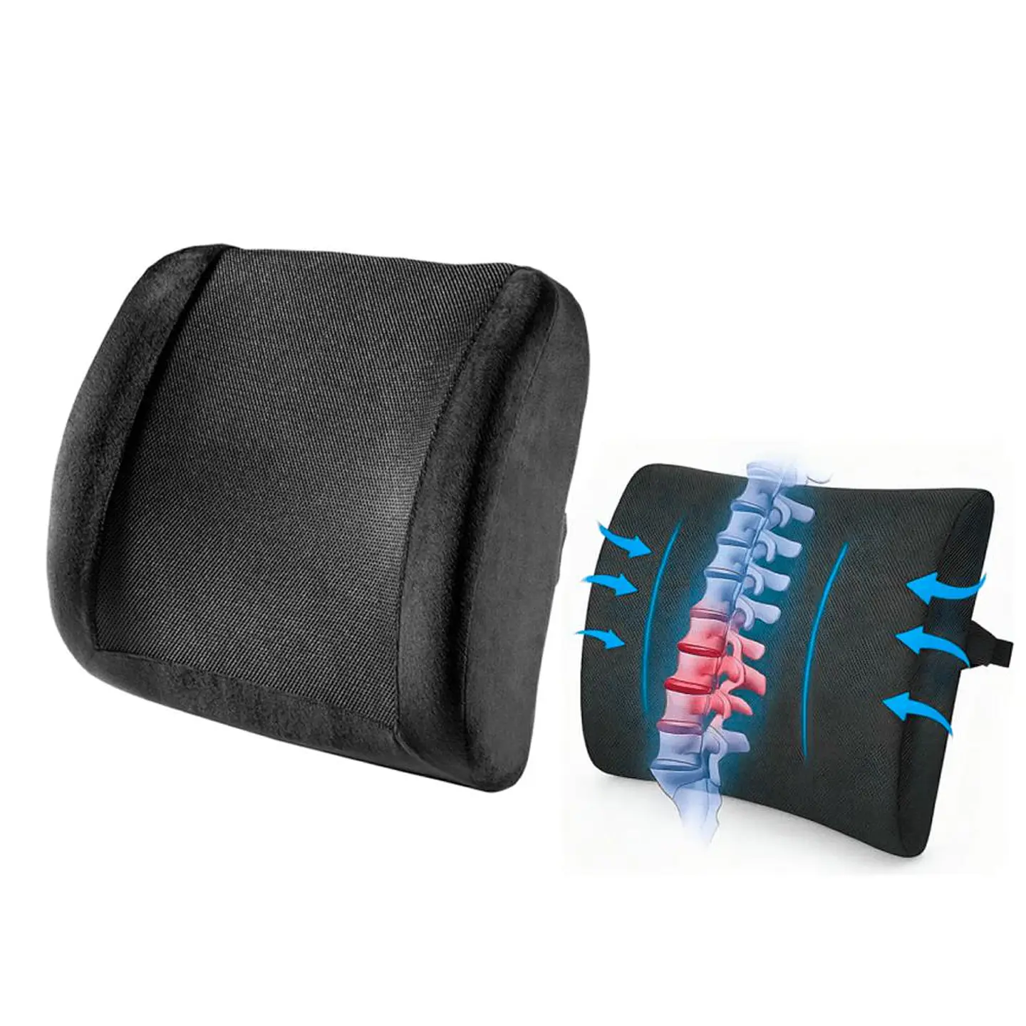 Cojín Respaldo Lumbar Viscoelástico Ergonómico Silla Oficina Negro 2