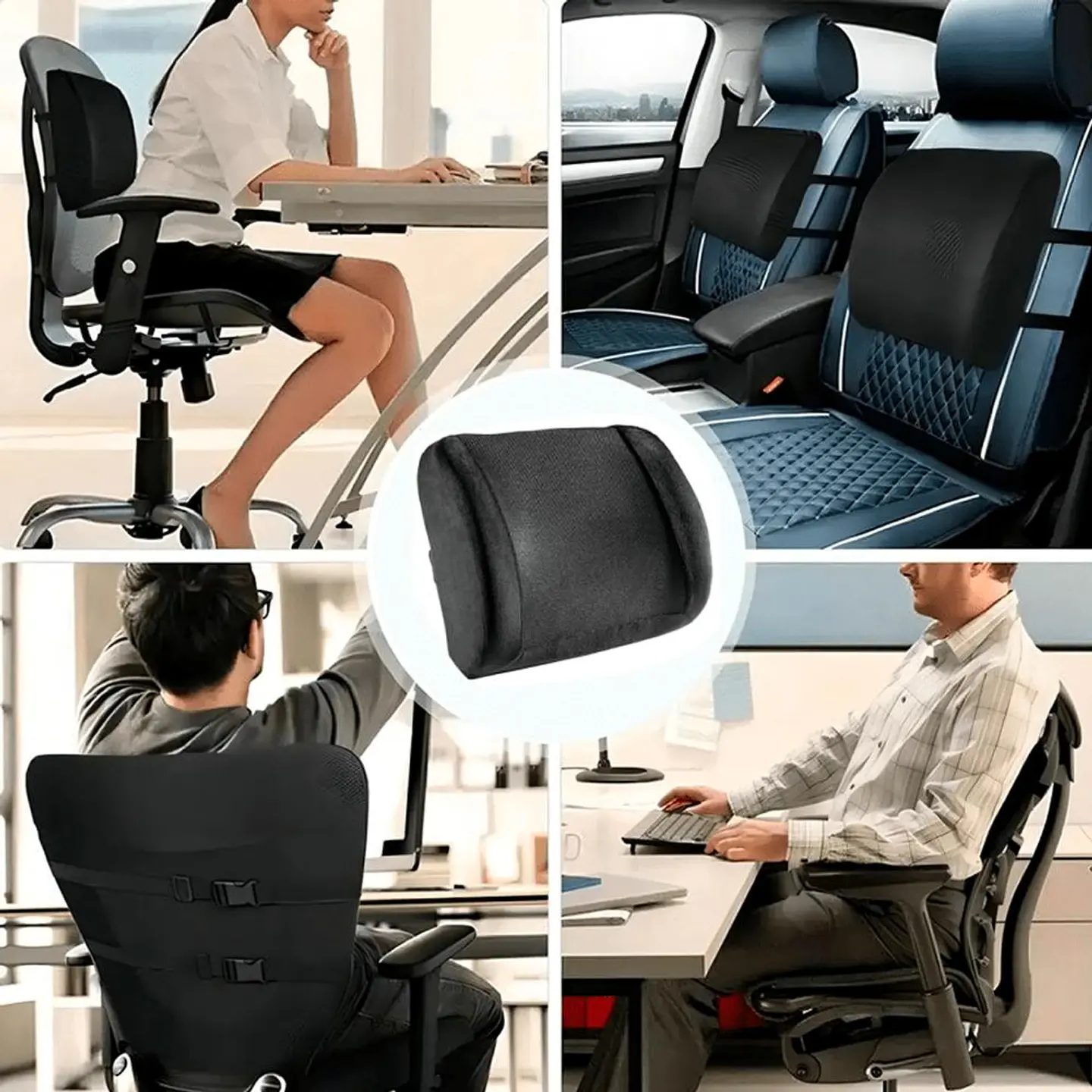 Cojín Respaldo Lumbar Viscoelástico Ergonómico Silla Oficina Negro 5