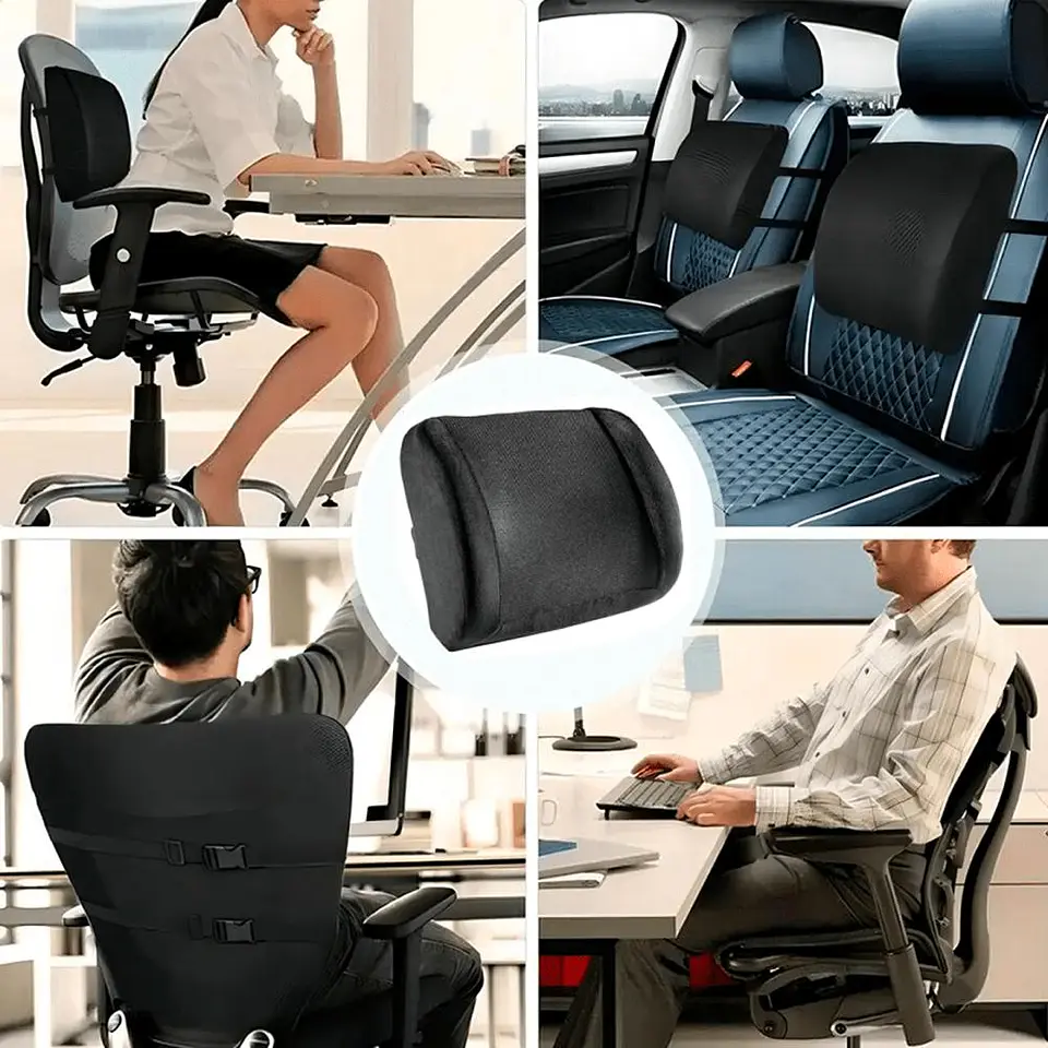 Cojín Respaldo Lumbar Viscoelástico Ergonómico Silla Oficina Negro 5