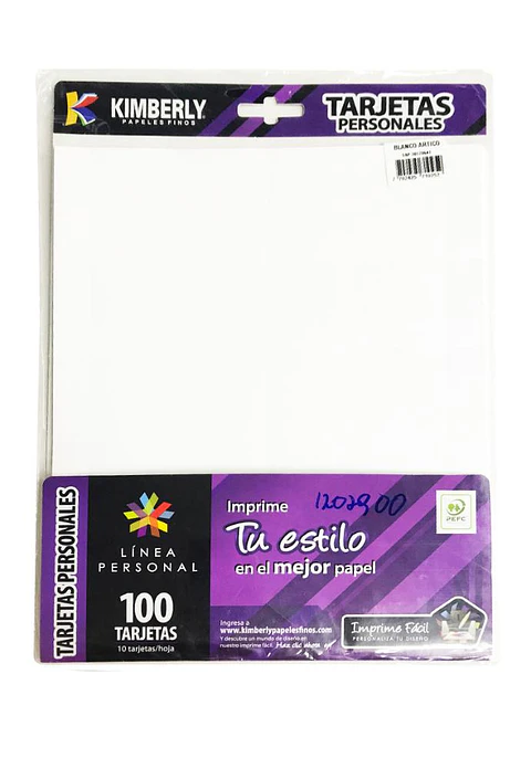 Tarjetas personales 100 unidades Kimberly