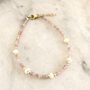 Pulsera rosa con mostacillas y perlas bañada en oro 16cm alargue 3cm BB00149