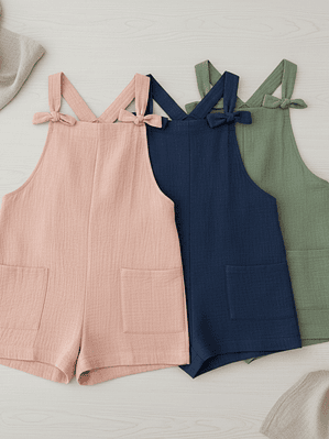 Enterito Corto De Lino Premium Con Tirantes De De Moños