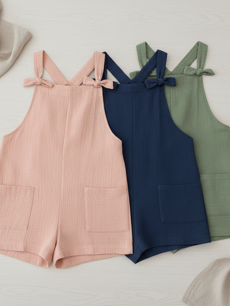 Enterito Corto De Lino Premium Con Tirantes De De Moños 1