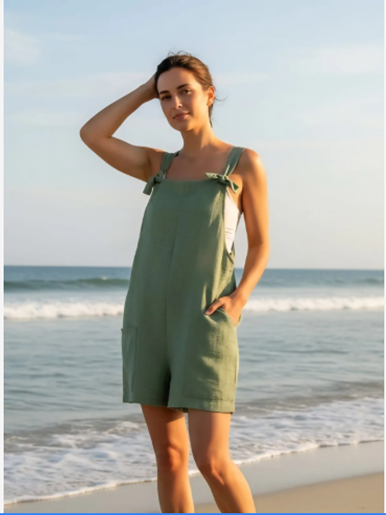 Enterito Corto De Lino Premium Con Tirantes De De Moños 4