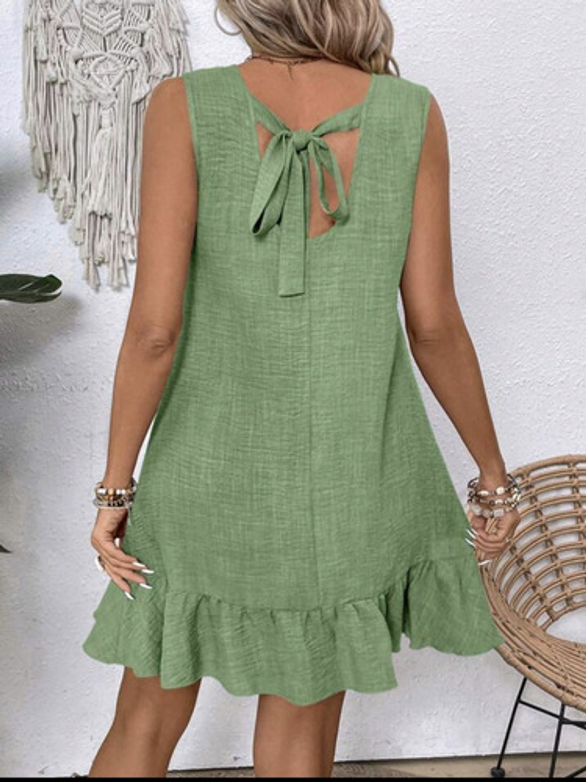 Vestido Lino Sin Mangas Cuello Redondo Mujer 2