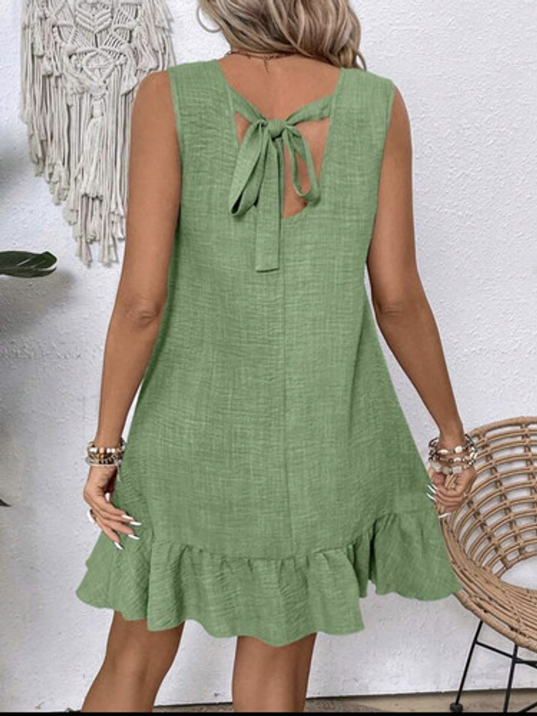 Vestido Lino Sin Mangas Cuello Redondo Mujer 2