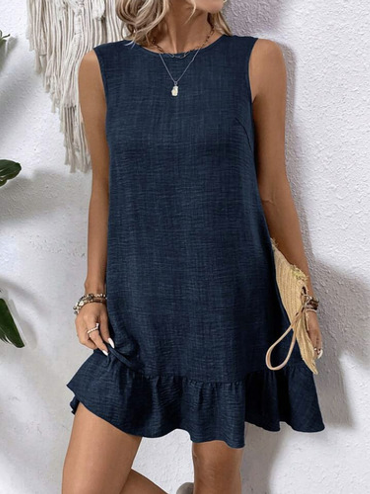 Vestido Lino Sin Mangas Cuello Redondo Mujer 8