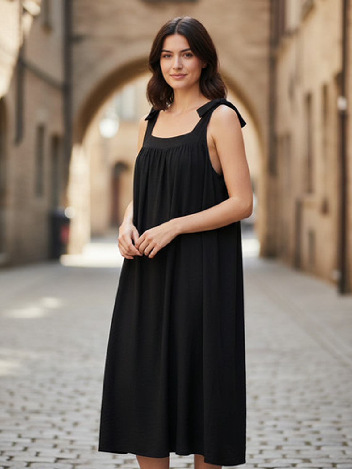 Vestidos Midi Lino Negro Y Celeste 1