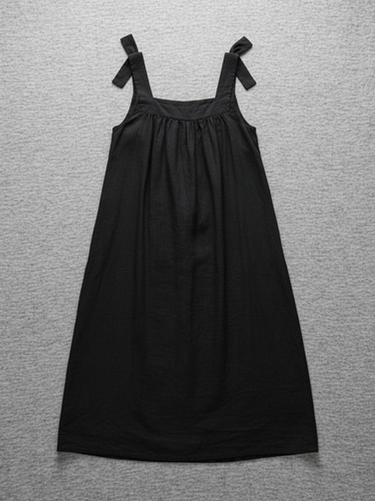 Vestidos Midi Lino Negro Y Celeste 7