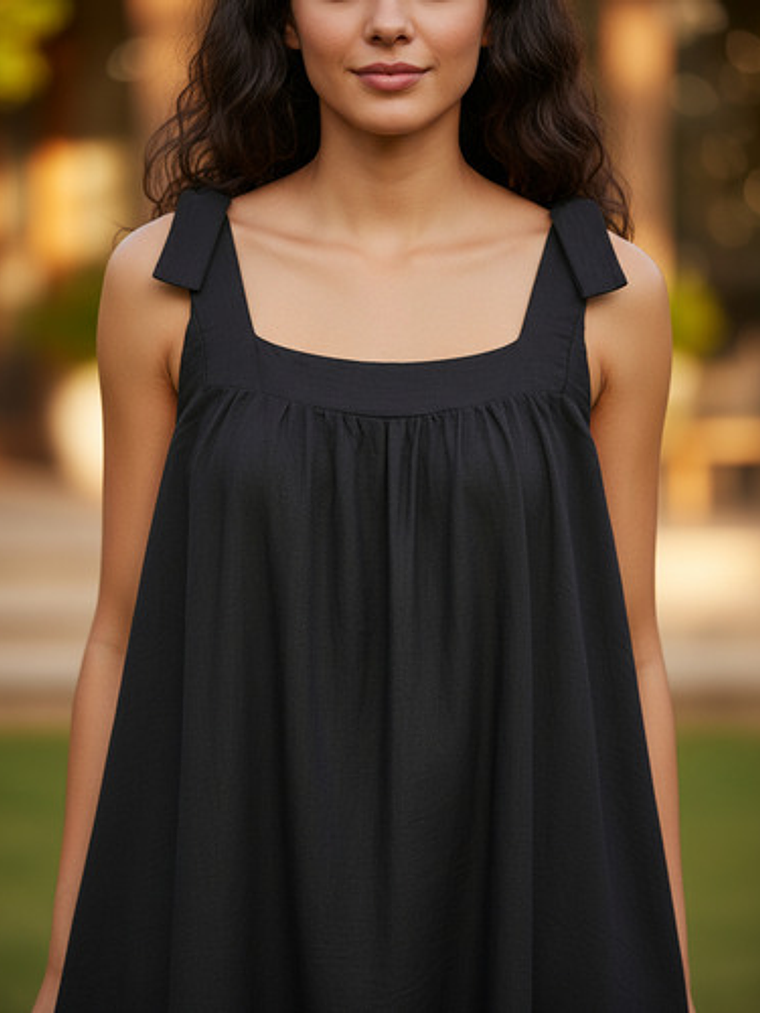 Vestidos Midi Lino Negro Y Celeste 8