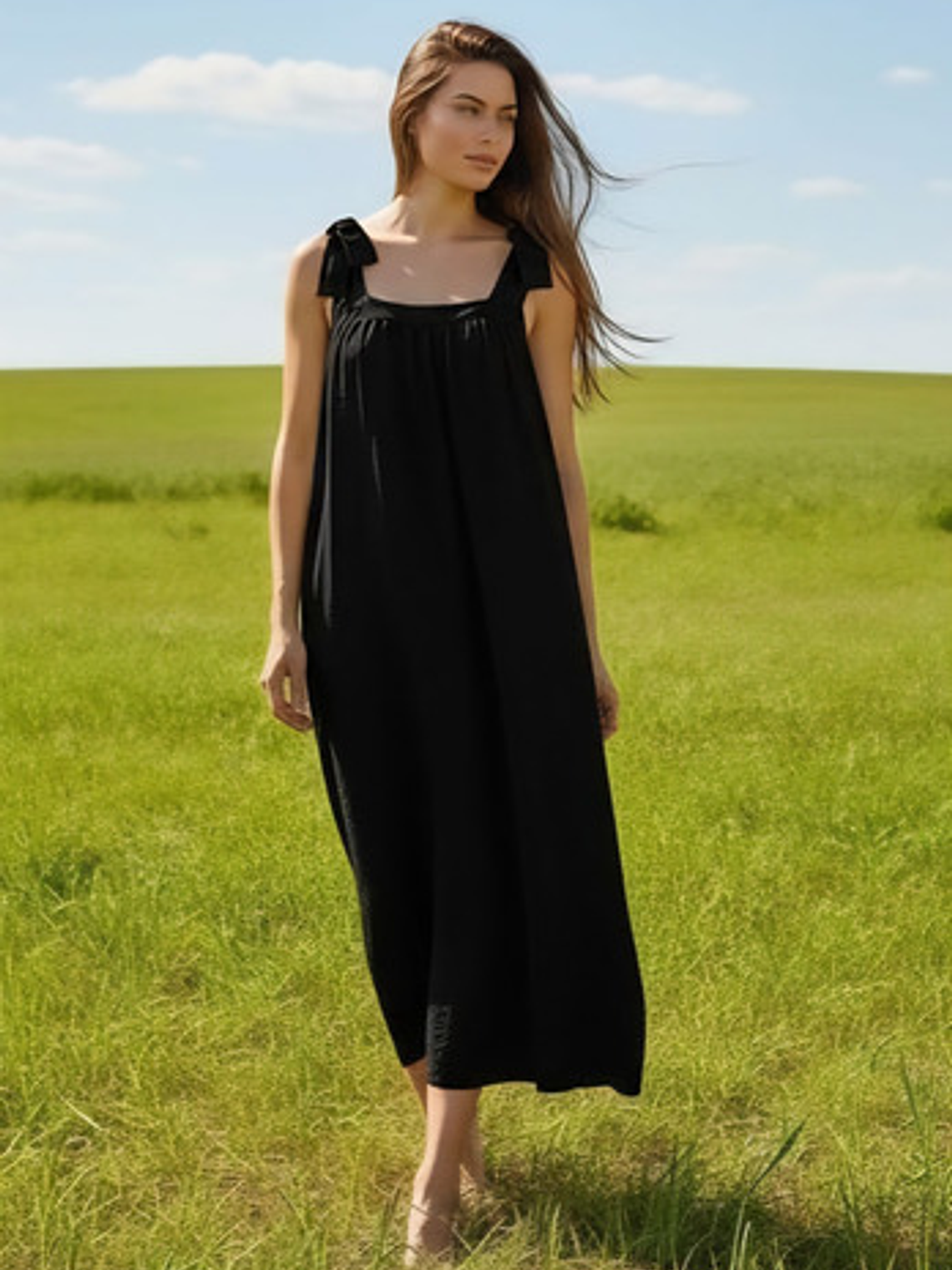 Vestidos Midi Lino Negro Y Celeste 10