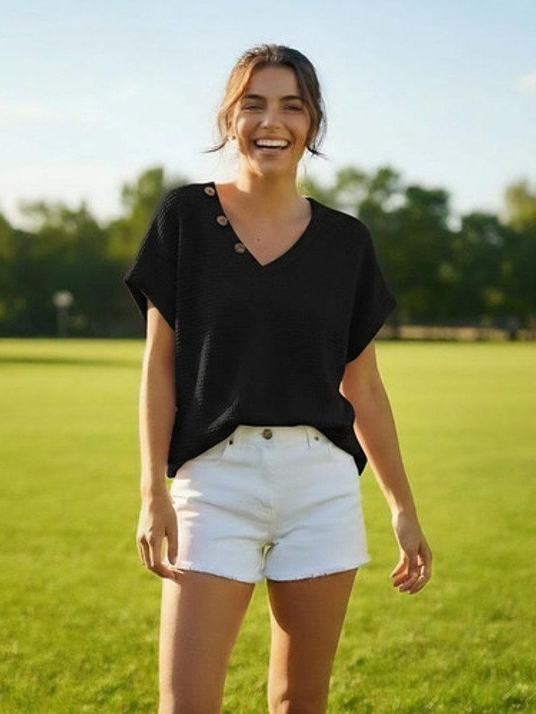 Polera Poly-algodón Cuello V Con Botones (talla Única) 1