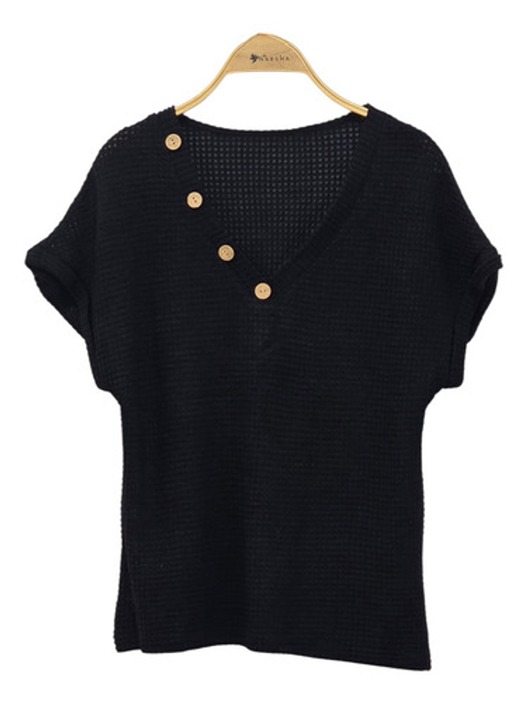 Polera Poly-algodón Cuello V Con Botones (talla Única) 2